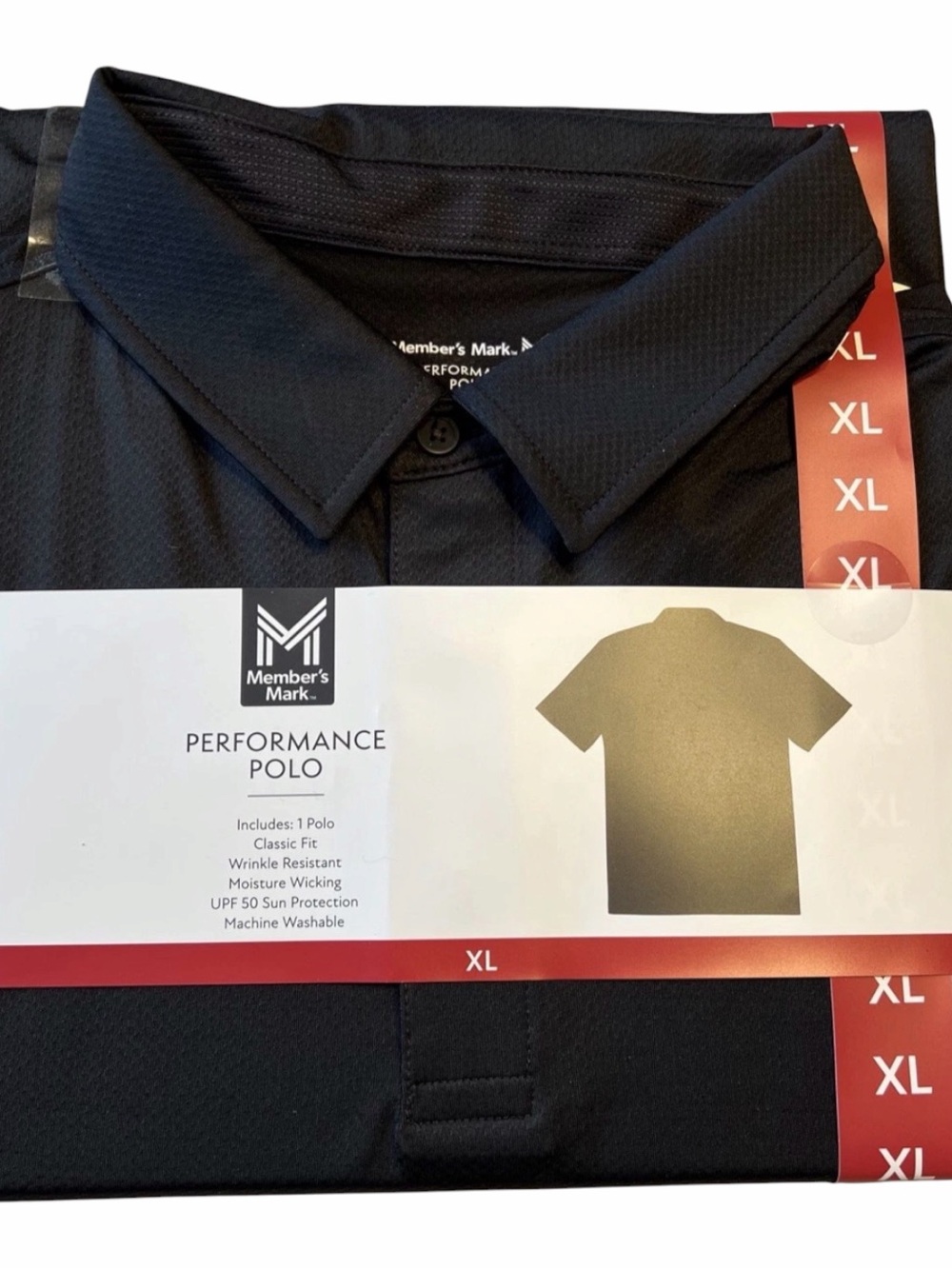 Men’s Member's Mark Black Performance Polo - Classic Fit- NWT